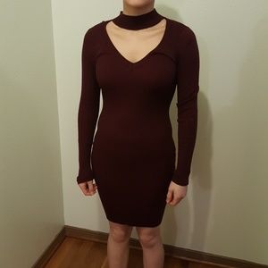 Maroon long sleeve choker dress